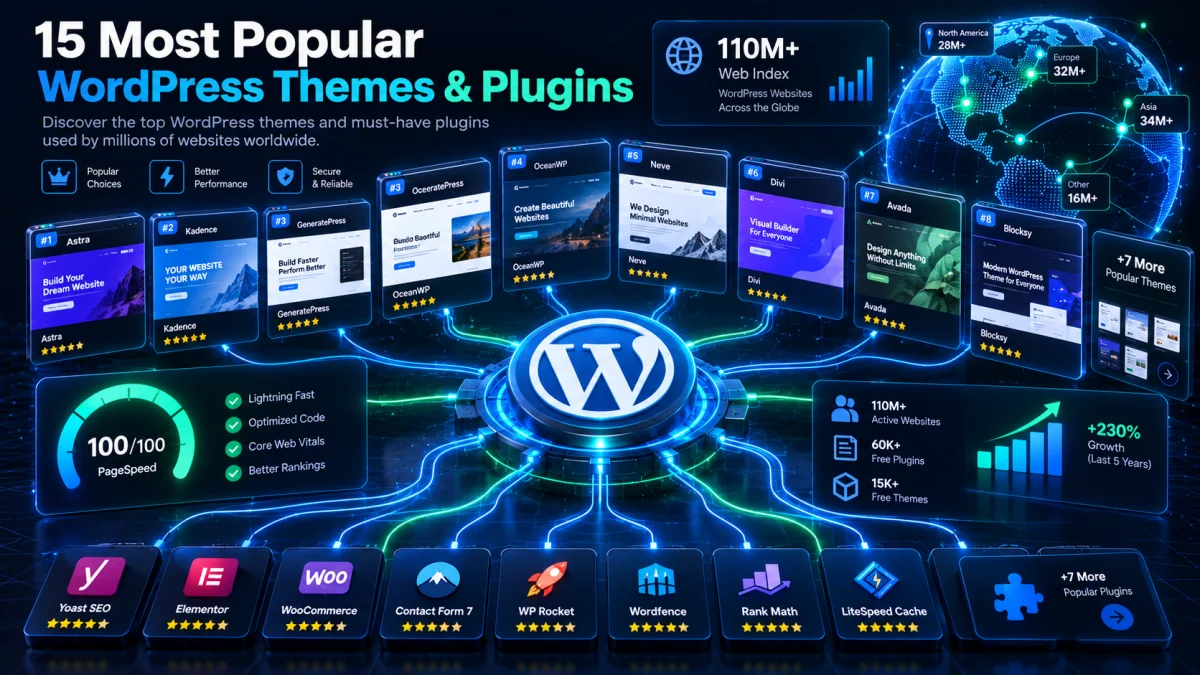 15 Most Popular WordPress Themes and Plugins Used by Top Websites (2026 Live Index)